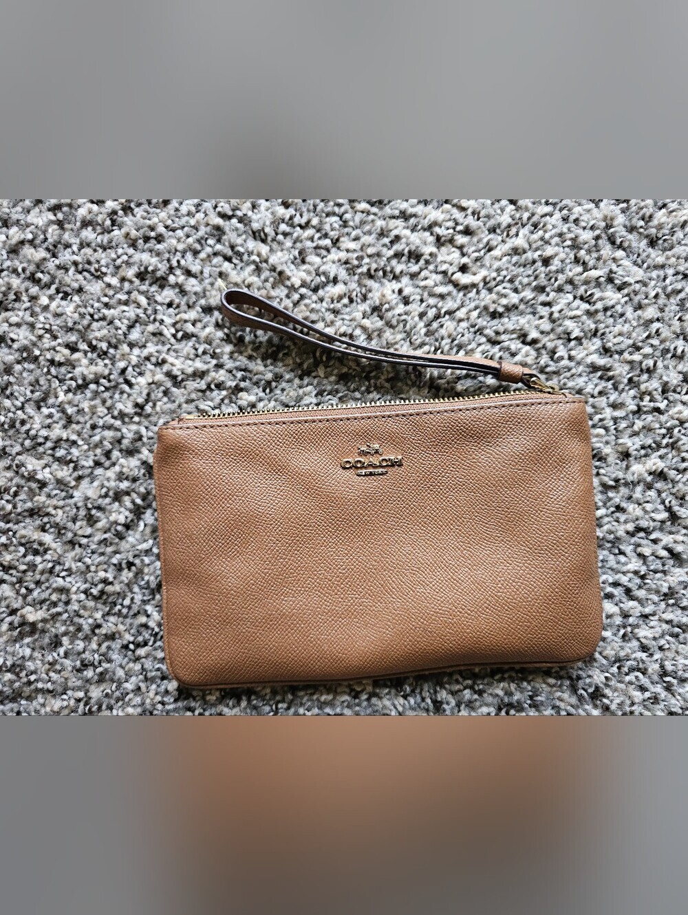Coach Pebbled Leather Wristlet in Brown with Gold Hardware